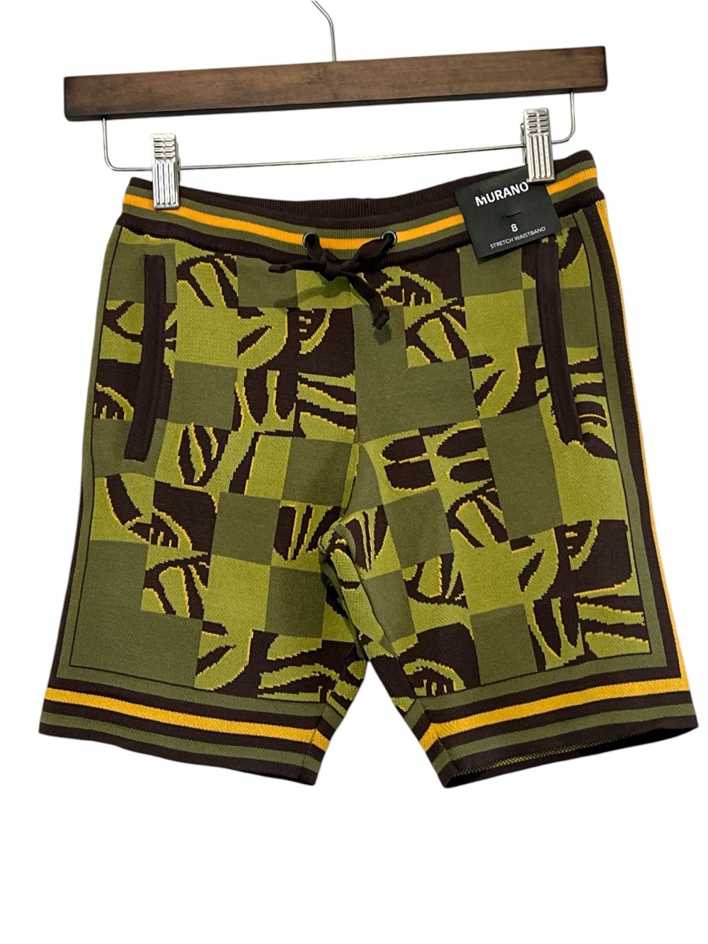 Murano Boys Jacquard Knit Shorts, Color Green Brown Mustard, Size 8